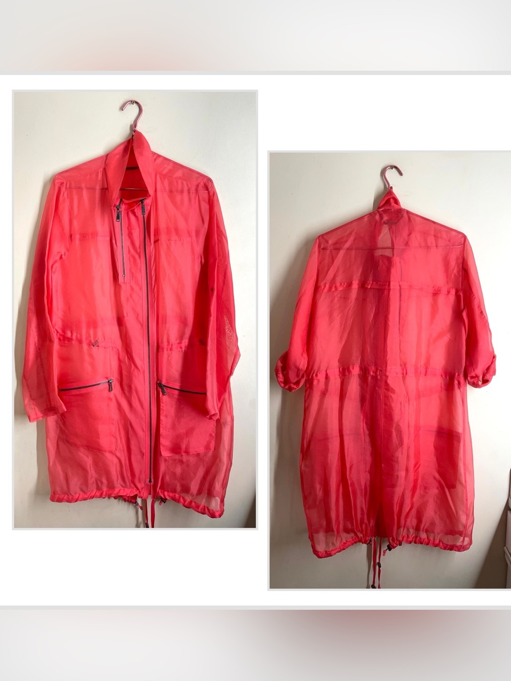 Elie Tahari Molly Silk Coat Lightweight Sheer Parka / Trench Jacket Pink size L